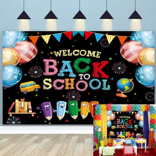 Welcome Back to School Backdrop 2023 First Day of School Kindergarten Classroom Blackboard Background Kids Teacher Students Back to School Party Decor Supplies 7x5FT