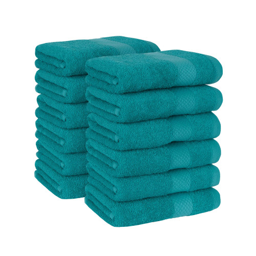 HAVLULAND Pack of 12 Bath Washcloths, Face Cloths, Dishcloths Fast Drying, Large 13 x 13-Inch Extra Absorbent, 100%Terry Cotton Washcloths - Teal