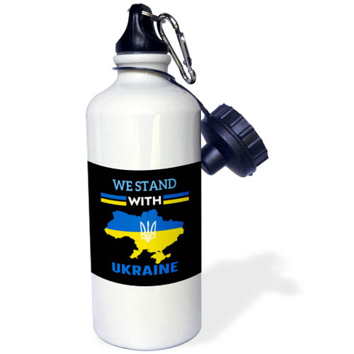 3dRose We Stand with Ukraine Flag Map Coat of Arms Quote - Water Bottles (wb_358001_1)