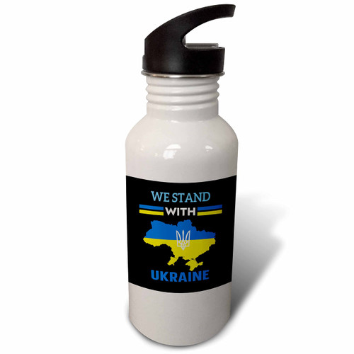 3dRose We Stand with Ukraine Flag Map Coat of Arms Quote - Water Bottles (wb_358001_2)