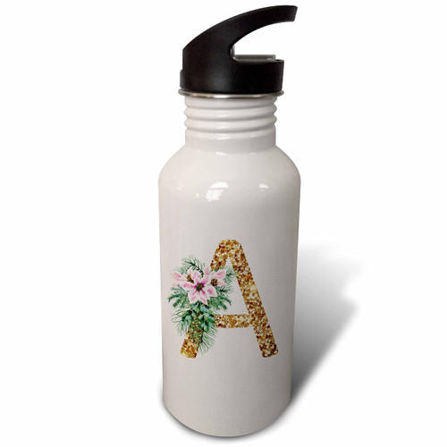 3dRose Pink Poinsettia Image of Gold Glitter Christmas Monogram... - Water Bottles (wb-371628-2)