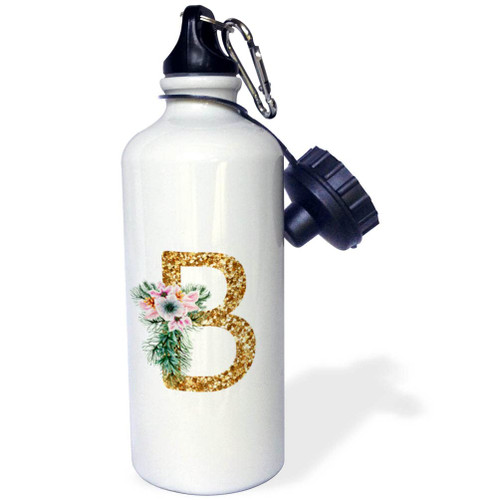 3dRose Pink Poinsettia Image of Gold Glitter Christmas Monogram... - Water Bottles (wb-371629-1)