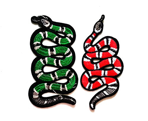 Nipitshop Patches Set 2 Pcs Green Red Snake Embroidered Iron-On Applique Patch for Clothes Backpacks T-Shirt Jeans Skirt Vests Scarf Hat Bag
