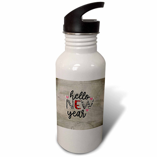 3dRose Image of Leapard and Argyle Hello 2023, Hearts - Water Bottles (wb-372847-2)