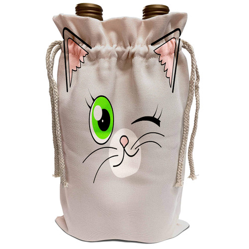 3dRose Janna Salak Designs Cats - Cute Winking Cat Grey with Green Eyes - Wine Bag (wbg_165778_1)