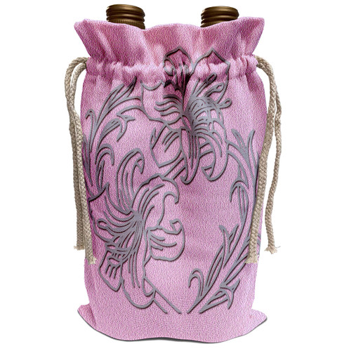 3dRose RinaPiro - Flowers - Lilies. Flowers. Pink and grey. Decor. Popular image. - Wine Bag (wbg_218662_1)