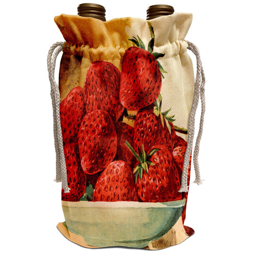 3dRose TNMGraphics Food and Drink - Bowl of Red Strawberries Vintage - Wine Bag (wbg_222923_1)