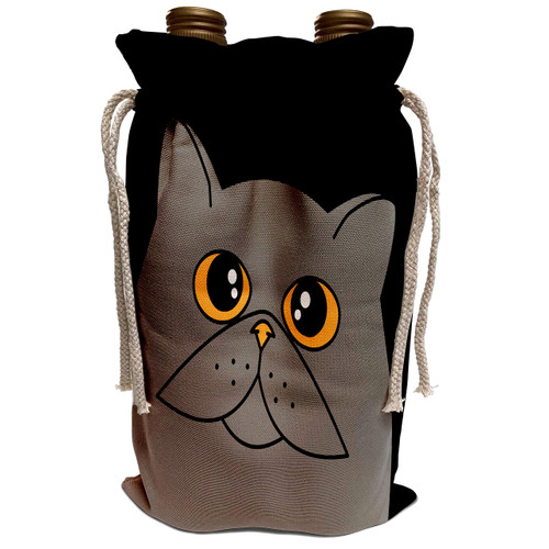 3dRose Janna Salak Designs Cats - The Curious Cat Grey with Orange Eyes Black - Wine Bag (wbg_31219_1)