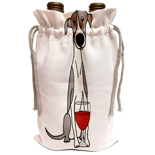 3dRose Funny Cute Grey and white Greyhound Racing Dog Drinking Wine... - Wine Bags (wbg_326030_1)