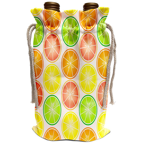 3dRose Janna Salak Designs Food and Drink - Citrus Fruit Print - Lemon Lime Orange and Grapefruit - Wine Bag (wbg_77596_1)