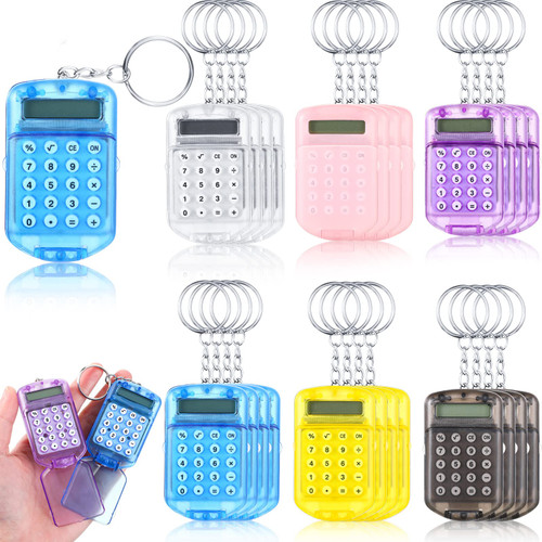 Mini Keychain Calculator for Kids Pocket Calculator Key Ring Tiny Clear Flip Small Portable Calculator 8 Digit Electronic Cute Basic Calculator Keychain for Students School Office(48)