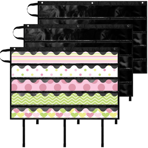 Crtiin 3 Pcs Foldable Bulletin Border Storage Pocket Chart 36 x 24 Inch Classroom Organizer with Storage Pockets for Bulletin Board Borders Wall Borders Decorations Organizing and Displaying (Black)
