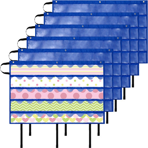 Crtiin 6 Pcs Bulletin Border Storage Pocket Chart, Foldable Border Storage Pocket Charts Teacher Wall Borders Classroom Organizer for Border Decoration Organizing and Displaying, 36'' x 24'', Blue