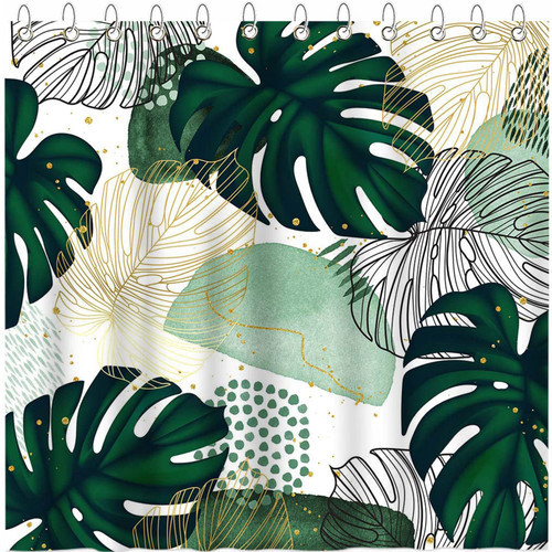Mocsicka 72x72 Inch Abstract Green Chic Shower Curtain Boho Tropical Green Leaves Shower Curtain Watercolor Modern Minimalistic Home Decor Bathroom Bathtub Curtain with 12 Hooks