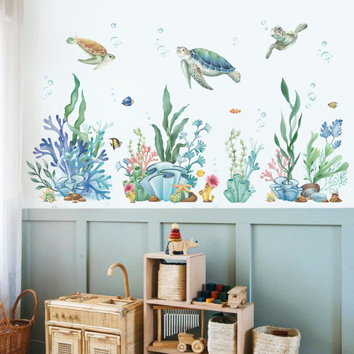 wondever Ocean Seaweed Grass Wall Stickers Turtle Under The Sea Peel and Stick Wall Art Decals for Baby Nursery Kids Bedroom Bathroom wondever Ocean Seaweed Grass Wall Stickers Turtle Under The Sea Peel and Stick Wall Art Decals for Baby Nursery Kids Bedroom Bathroom