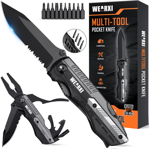 WEARXI Gifts for Men, Multitool Pocket Knife, Christmas Stocking Stuffers for Men, Dad Gifts, Birthday Gifts for Men Who Have Everything, Cool Gadgets for Men Unique for Hiking, Camping, Outdoor