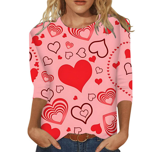 Womens Blouse Valentine's Day Long Sleeve Casual Shirts for Women Hoodies Graphic Tees Loose Tops Lightweight Sweatshirts Sweaters Round Neck Pullover Shirts Generic T-Shirt Stripe Spliced Sweatshirt
