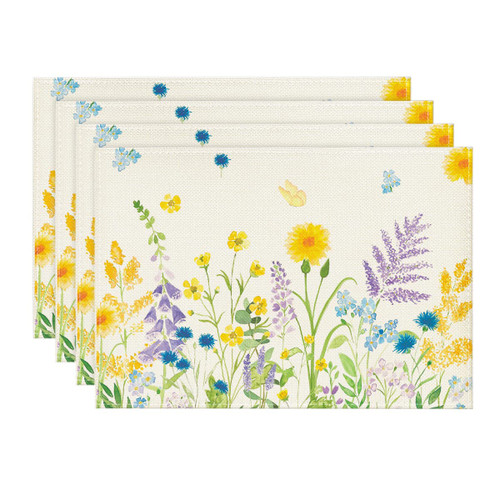 Artoid Mode Purple Flowers Summer Placemats Set of 4, 12x18 Inch Seasonal Spring Table Mats for Party Kitchen Dining Summer Decoration