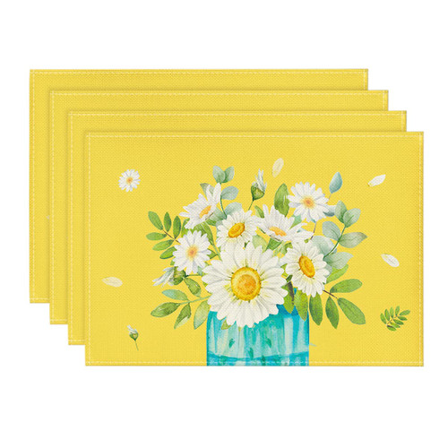 Artoid Mode White Daisy Vase Spring Placemats Set of 4, 12x18 Inch Seasonal Summer Table Mats for Party Kitchen Dining Decoration