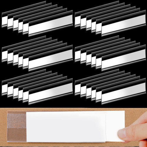 72 Pieces Shelf Tag Label Holders Adhesive Wire Self Label Holder Clear Plastic Shelf Tag Holders Price Tag Holder for Supermarket School Library Bookshelves Mailbox Storage Bins (3 x 1 Inch)
