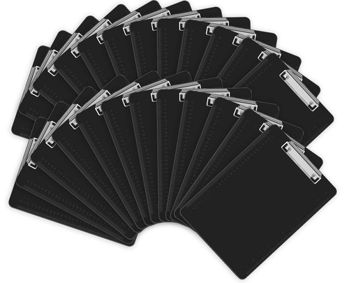 Clipboards, HERKKA 25 Pack Plastic Office Clipboards, Black Color Plastic Clipboards, Low Profile Clip Standard A4 Letter Size, Size 12.5 x 9 Inch