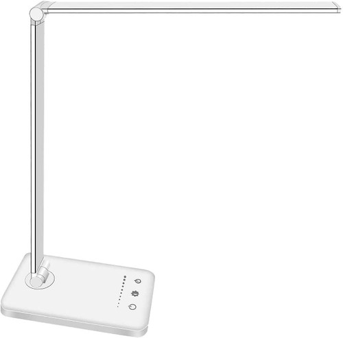Liquor fragrance LED Desk Lamp Dimmable Office Desk Light with USB Charging Port, 5 Lighting Modes, Touch Control, Auto Timer 30 / 60min, Eye-Caring Table Lamps (Silver Basic)