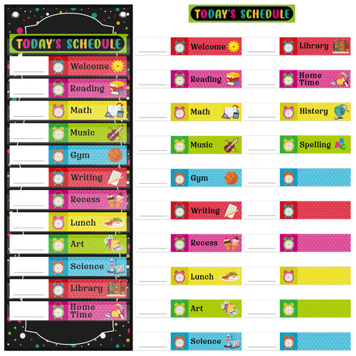 Jutom 22 Pcs Pocket Daily Schedule Chart Chalkboard Brights Pocket Chart for Classroom Wall Visual Behavior Chart and Erasable Cards Job Chart for Teachers Elementary School Office Home Activities