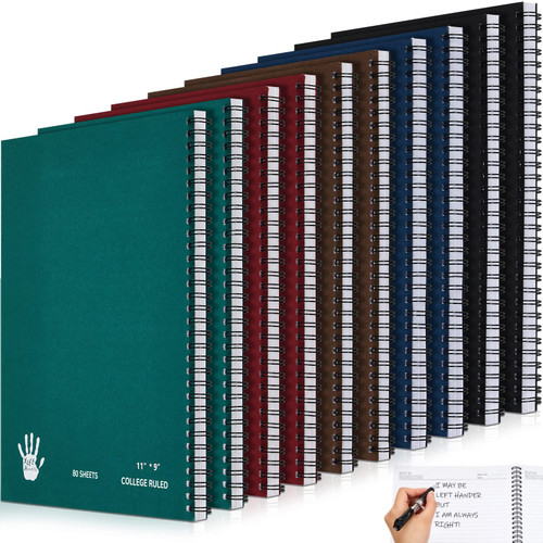 Jutom 10 Pack Jumbo Left Handed Notebooks Wirebound Lefty Spiral Notebooks 80 Sheets College Ruled Paper Colorful Notebooks 11 x 9 Inches Left Handed Journal for Easier Use School Gifts Supplies