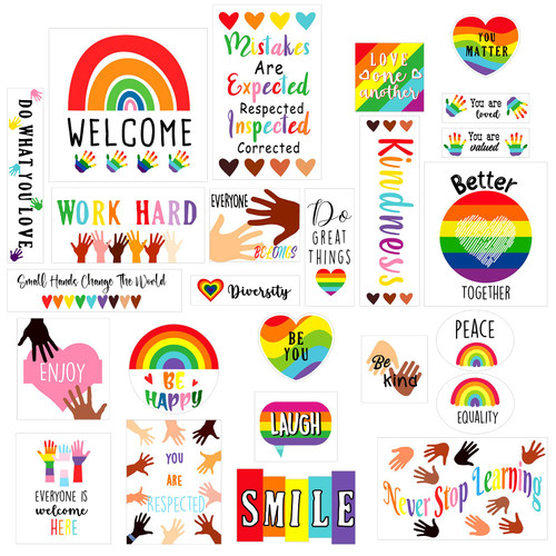 25 Pcs Bulletin Board Border Diversity Theme Bulletin Board Inspirational Classroom Bulletin Trim Motivational Classroom Decorations for Teacher Students Classroom Office (Rainbow Style)