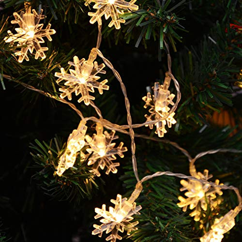 Battery Operated String Lights, 16.4ft 40 LED Snowflake Fairy Lights for Indoor, Bedroom, Wedding Party, Warm White