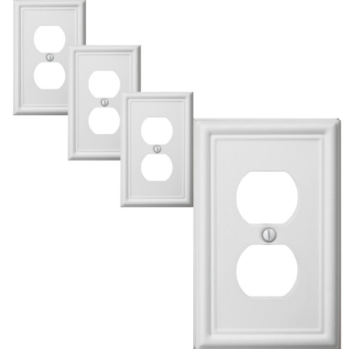 OKAWYC Single Duplex Outlet Cover Plate, 4-Pack White Metal Wall Plate 1 Gang, Light Switch Cover, for Receptacle Light Switch, Switch Cover Decorative Wallplate, Durable