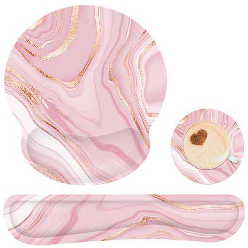 Ergonomic Mouse Pad with Wrist Rest and Keyboard Wrist Rest, Memory Foam Wrist Rest for Computer Keyboard, Easy Typing, Pain Relief, Mouse Pad Wrist Support for Gaming,Office, Laptop, Mac, Pink Fluid