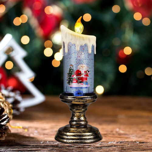 SIBOSUN Christmas Snow Globe Candles USB Charger / Battery Operated Lighted Flameless Candle Light Swirling Water Glittering Spinning Candles Candlestick for Home Decoration Santa Claus 10 Inches