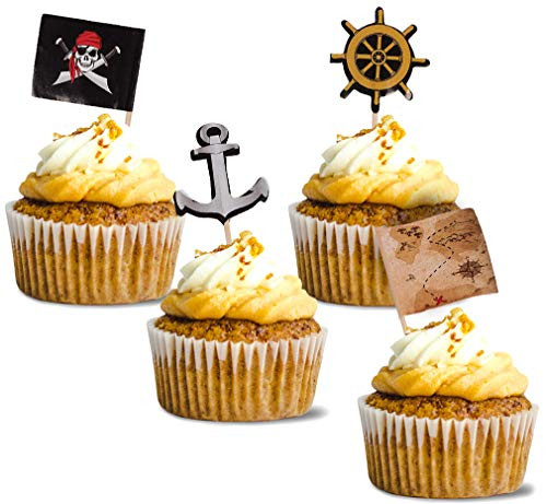 Pirate Cupcake Toppers - 200-Pack Cupcake Decoration, Pirate Themed Party Supplies, Pirate Flag Toothpicks, Treasure Map, Anchor, Ship Wheel Cake Picks, 1.2 x 3 Inches Pirate Cupcake Toppers - 200-Pack Cupcake Decoration, Pirate Themed Party Supplies, Pirate Flag Toothpicks, Treasure Map, Anchor, Ship Wheel Cake Picks, 1.2 x 3 Inches
