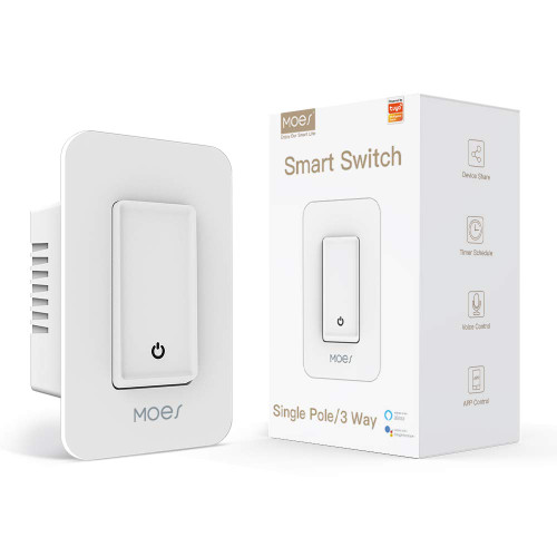 MOES 3 Way Smart Switch, 2.4Ghz WiFi Smart Light Switch Works with Alexa and Google Home, Single Pole, Neutral Wire Required, No Hub Required, Smart Life APP Provides Remote Control, White, 1 Pack