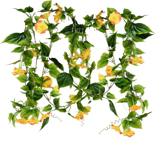 FERIAL Artificial Vines 15Feet Morning Glory Vine Artificial Flowers Hanging Plants Silk Garland Fake Green Plant Morning Glory for Wall Fence Indoor Outdoor Wedding Banquet Decor Yellow