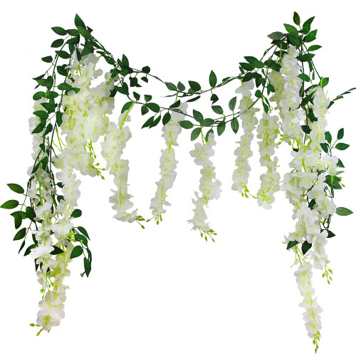 FERIAL 2 Pcs Wisteria Hanging Flowers White Artificial Wisteria Vines Hanging Flower Vines Rattan Wisteria Silk Flower Garland for Wedding Arch Party Garden Home Decor Table Backdrop 7.2 Feet