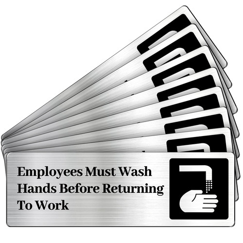Qunclay 8 Pcs Employees Must Wash Hands Sign Brushed 9 x 3 Inch Employees Must Wash Hands Before Returning to Work Sign with Self Adhesive for Office Business Restaurant Salons Hotel Public Restrooms