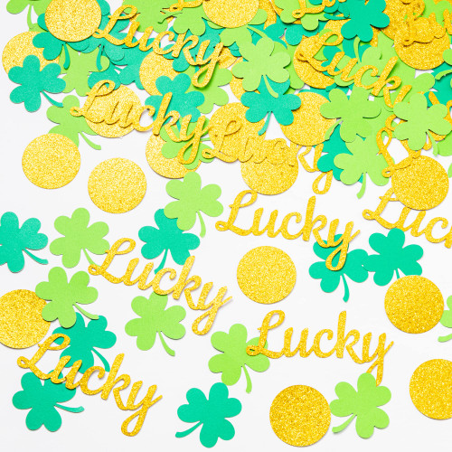 Winnwing 240Pcs St. Patrick's Day Confetti Table Decorations Green Irish Clover Shamrock with Glitter Gold Lucky Letter Sprinkles Scatter Paper Party Decor Supplies