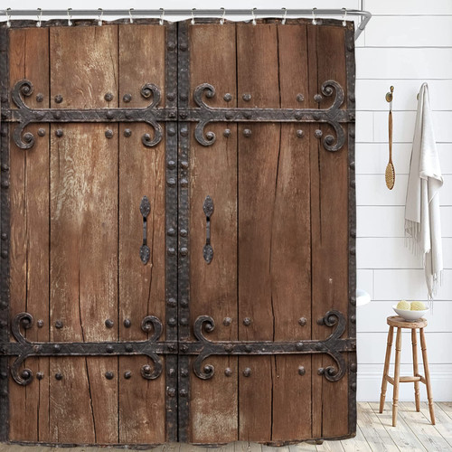 Riyidecor Brown Rustic Barn Door Shower Curtain for Bathroom Decor 60Wx72H Farmhouse Wooden Wood Door Board Farm Vintage Plank Western Art Printed Fabric Polyester Waterproof 12 Pack Plastic Hooks Riyidecor Brown Rustic Barn Door Shower Curtain for Bathroom Decor 60Wx72H Farmhouse Wooden Wood Door Board Farm Vintage Plank Western Art Printed Fabric Polyester Waterproof 12 Pack Plastic Hooks
