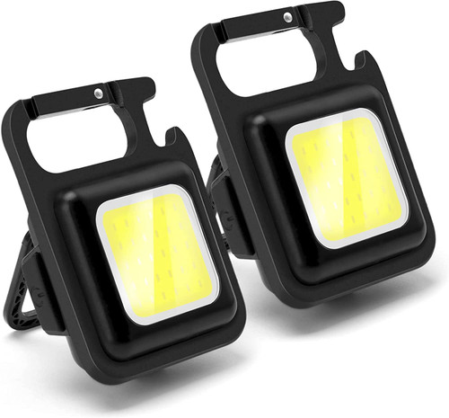 USUNDERY COB Keychain Work Light, Rechargeable Keychain Flashlights, 4 Lighting Modes with Folding Bracket Bottle Opener/ Magnet Base for Emergency Fishing Walking Camping at Night
