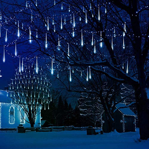 Falling Rain Lights 13.8ft 8 Tube 224 LEDs, Meteor Shower Lights Waterproof, Icicle Snow Fall String Cascading Lights, Christmas Lights for Holiday Party Wedding, Garden Decoration (White)