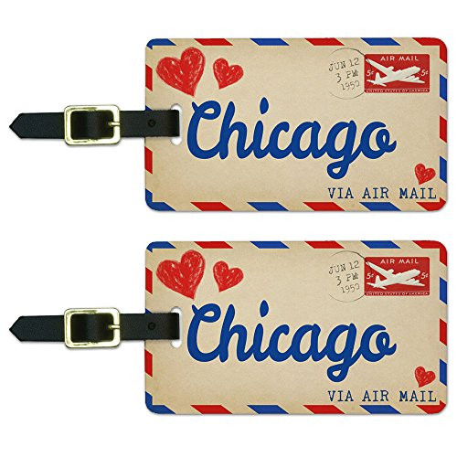 Graphics & More Air Mail Postcard Love for Chicago Luggage Suitcase Carry-on Id Tags, White