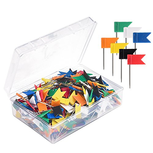 Sunmns 300 Pieces Map Flag Push Pins Tacks, Assorted 7 Colors