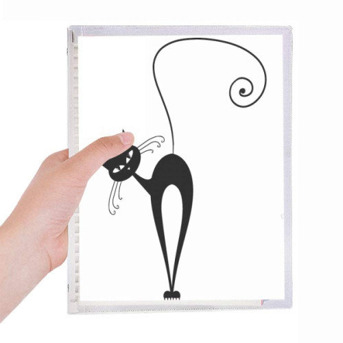 Tilt Head Black Cat Halloween Animal Outline Notebook Loose Leaf Diary Refillable Journal Stationery