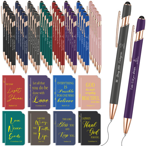 Yeaqee 80 Pcs Christian Gifts Set Bible Verse Notebook Religious Motivational Notepads Bible Verse Ballpoint Pen Christian Pen Bible Journal Bulk Inspirational Prayer Pens for Nurse Office Graduation