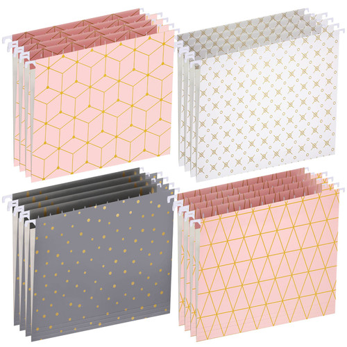 24 Pack Hanging File Folders, 1/5 Cut Adjustable Tab, Decorative Cute Folders for Office Supplies School Classroom 9.3 x 11.7 Inch, 4 Designs(Elegant Colors)