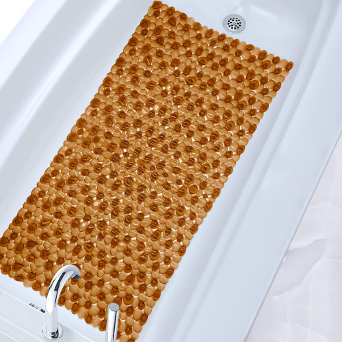 AOHDM Bath Tub Mat, 35 x 16 Inches Non-Slip Shower Mats with Suction Cups and Drain Holes, Bathtub Mats Bathroom Mats Machine Washable(Amber)
