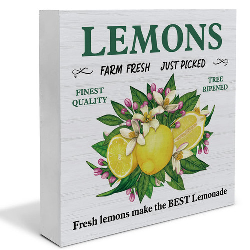 Farmhouse Lemon Wood Box Sign Decor Desk Sign Fresh Lemons Wooden Box Block Sign Rustic Home Kitchen Shelf Wall Decoration