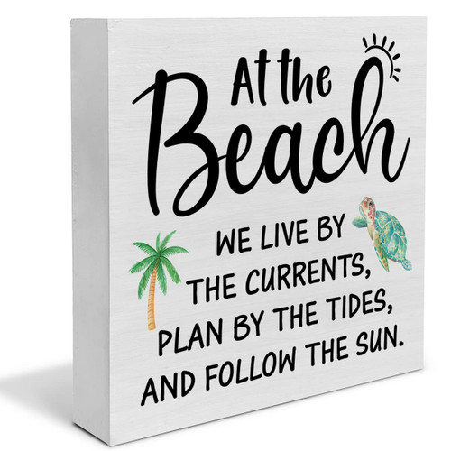 Country at the Beach We Live Wood Box Sign Decor Desk Sign Summer Sea Turtle Wooden Box Block Sign Beach Signs Rustic Home Shelf Wall Decoration